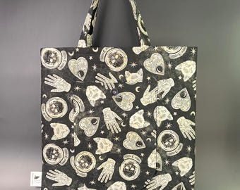 Fortune Telling Print Cotton Tote Bag: Folding Reusable Shopping Bag