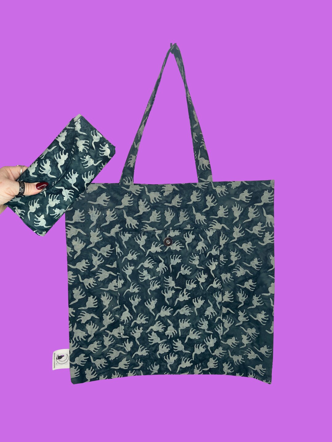 Batik Cats. Folding Shopping Bag With Large Pocket. Cotton Etsy