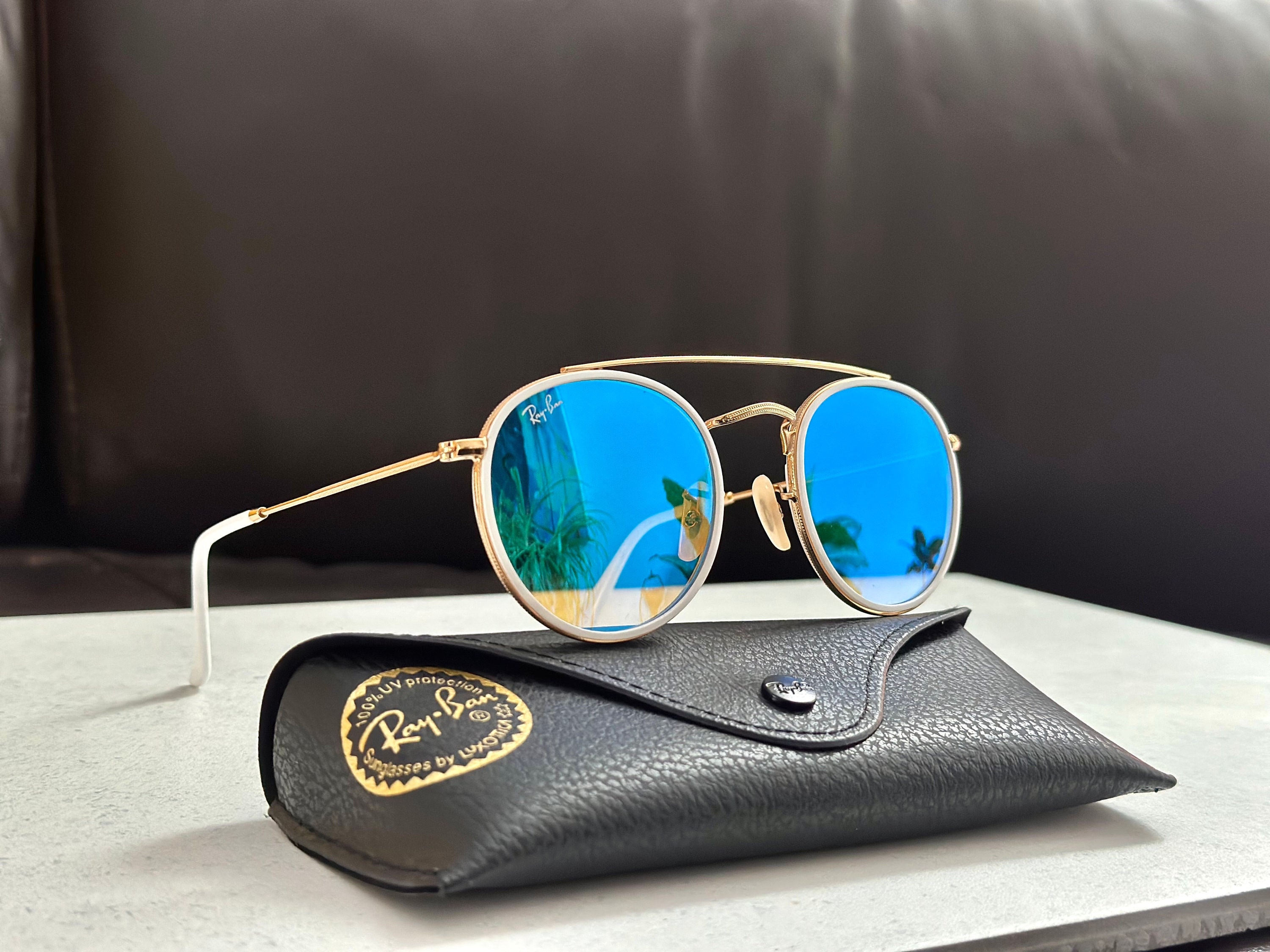 Ray-Ban Round Double-Bridge RB3647 Glass Sunglasses - Gold/Silver Gradient Flash Mirror - Standard
