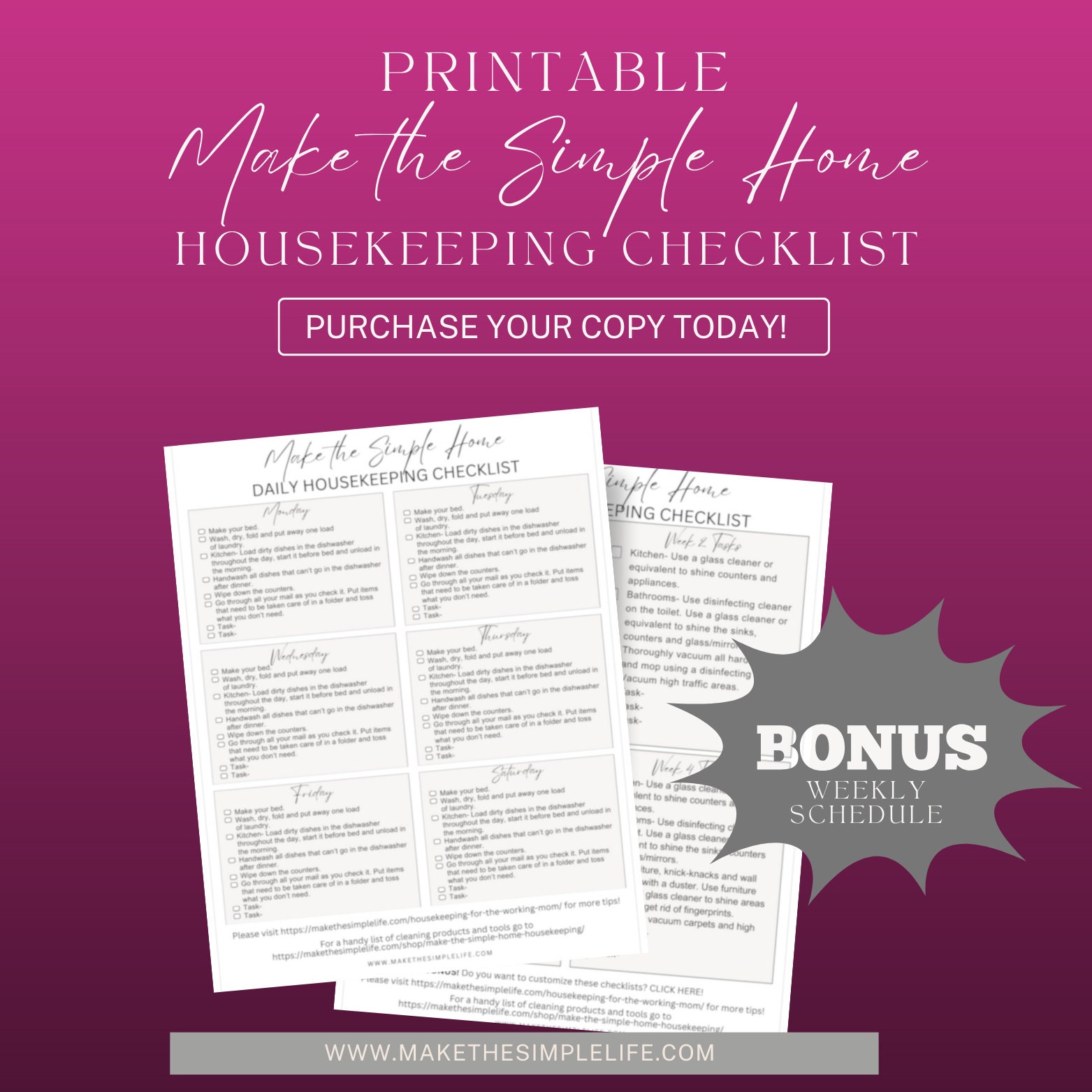 Housekeeping Checklist Created to Simplify Your Routine With BONUS ...