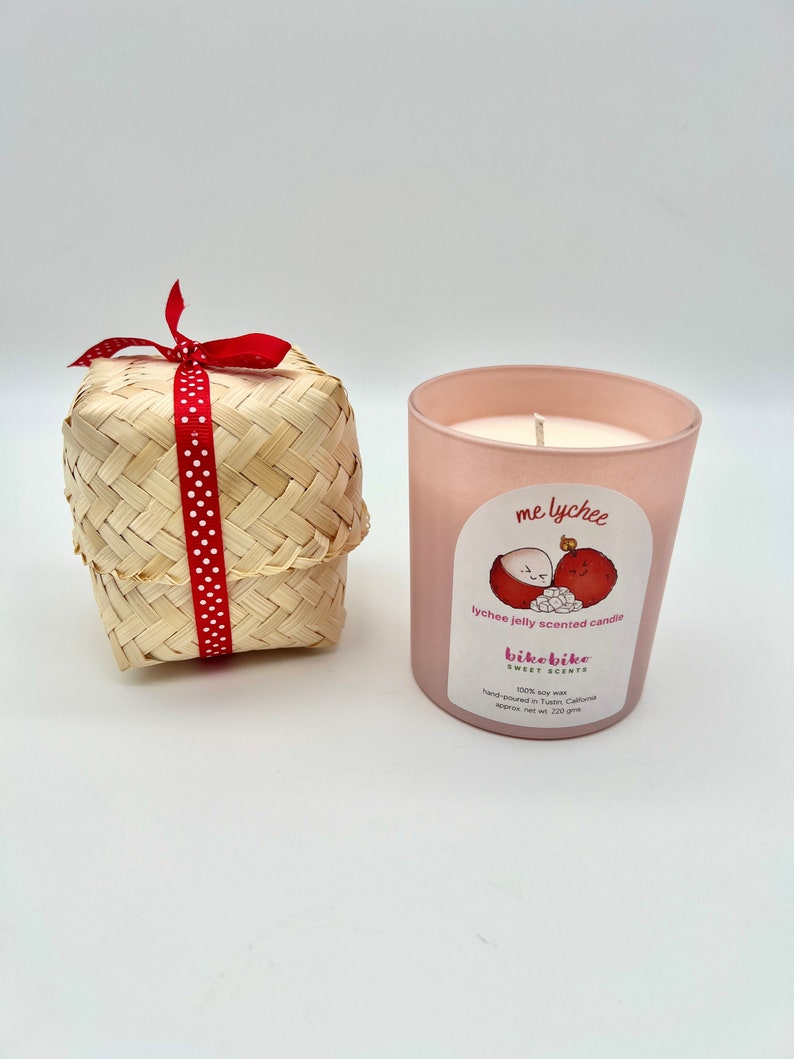 Lychee Jelly Soy Candle Me Lychee With Handwoven Gift Bag/Box 10 oz glass jar