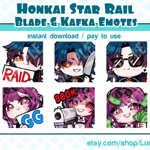 Honkai Star Rail | 6 Blade & Kafka Emotes | Sticker Pack | Blade Kafka Chibi | Twitch Emote | Discord | Streamers | Chibi Emotes | Emotes