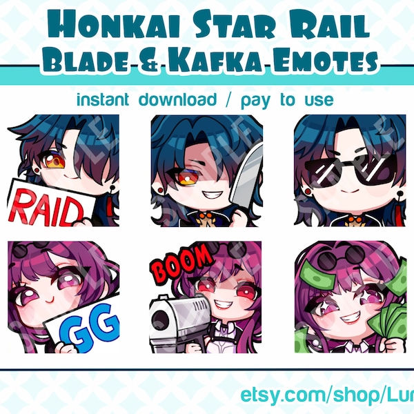 Honkai Star Rail | 6 Blade & Kafka Emotes | Sticker Pack | Blade Kafka Chibi | Twitch Emote | Discord | Streamers | Chibi Emotes | Emotes