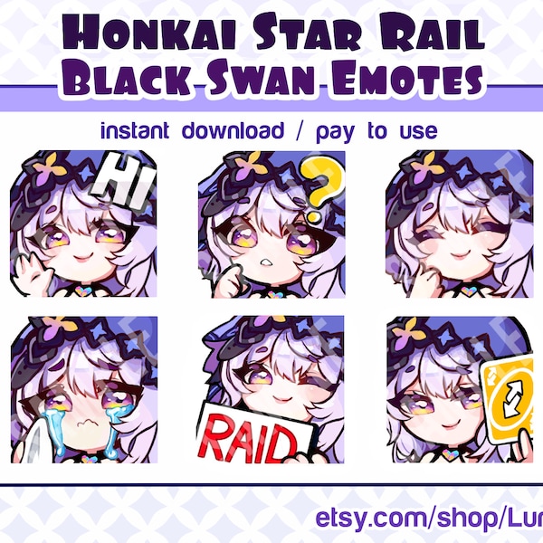 Train en étoile Honkai | Emotes du cygne noir | d'autocollants | Chibi cygne noir | Emote Twitch | Discorde | Banderoles | Flux Youtube | Émoticônes