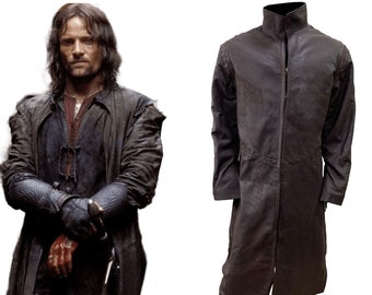 Handmade Aragorn Cosplay Leather Trench Coat The Fellowship of the Lord of the Ring Aragorn leather duster coat Lord of the Ring gift