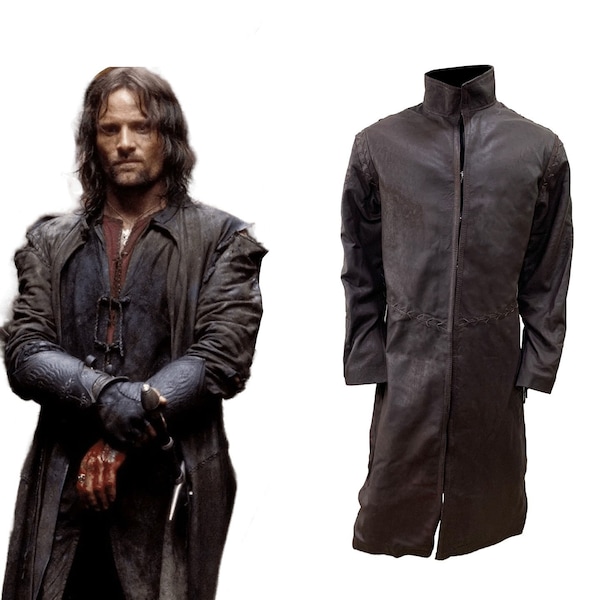 Handmade Aragorn Cosplay Leather Trench Coat The Fellowship of the Lord of the Ring Aragorn leather duster coat Lord of the Ring gift