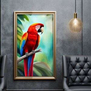 Red Macaw Parrot #3 | Instant Digital Download | Watercolor Wall Art |
