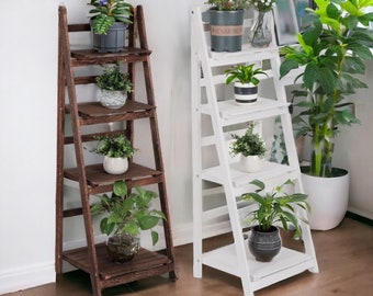 4 Tier Foldable Plant Shelf Flower Pot Wooden Holder Outdoor & Indoor Display Stand Decoration Garden Decor Display Shelf Housewarming Gifts