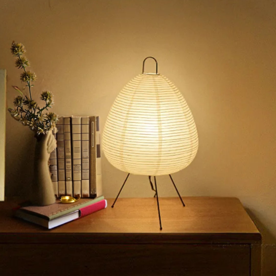 19 Inch Japanese Table Lamp Printed Rice Paper Lamp Bedroom Desktop