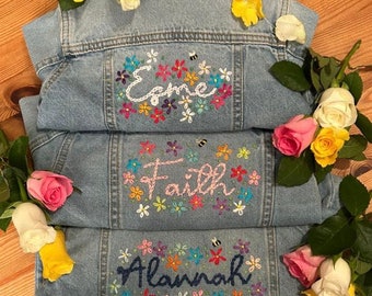 Personalised Name Hand Embroidered Denim Jacket Children Babies