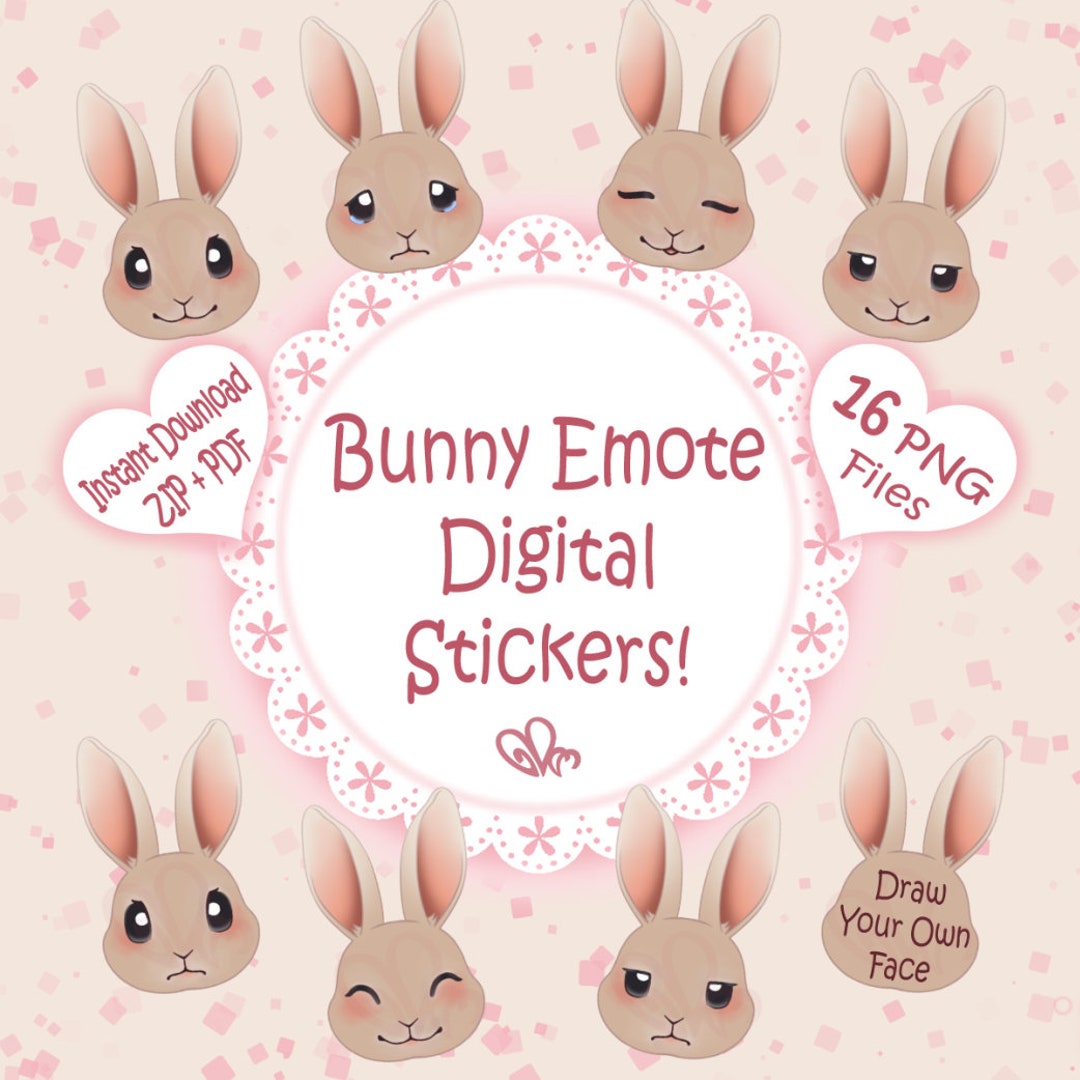 Cute Bunny Emote Digital Stickers PDF ZIP File - Etsy