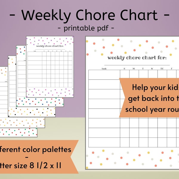 Weekly Chore Chart - Etsy