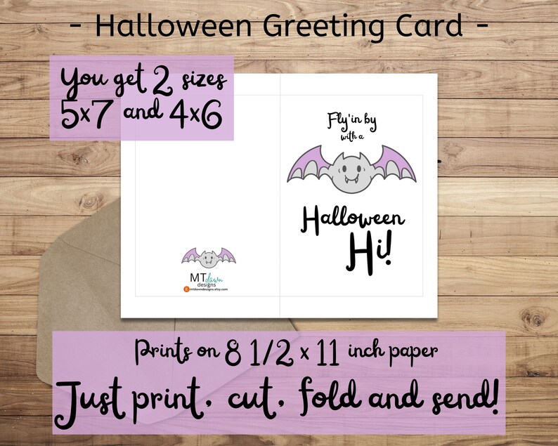 Halloween greeting card, halloween bat card, printable halloween card, printable hallloween bat card, kids halloween card, adorable bat halloween card