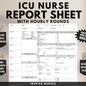 Rapport IC-verpleegkundige met uurafronding, IC-rapportagerapport IC-verpleegkundige, IC-rapportagerapport IC-verpleegkundige, Brain Brain met tijdvakken, Nursing Brain