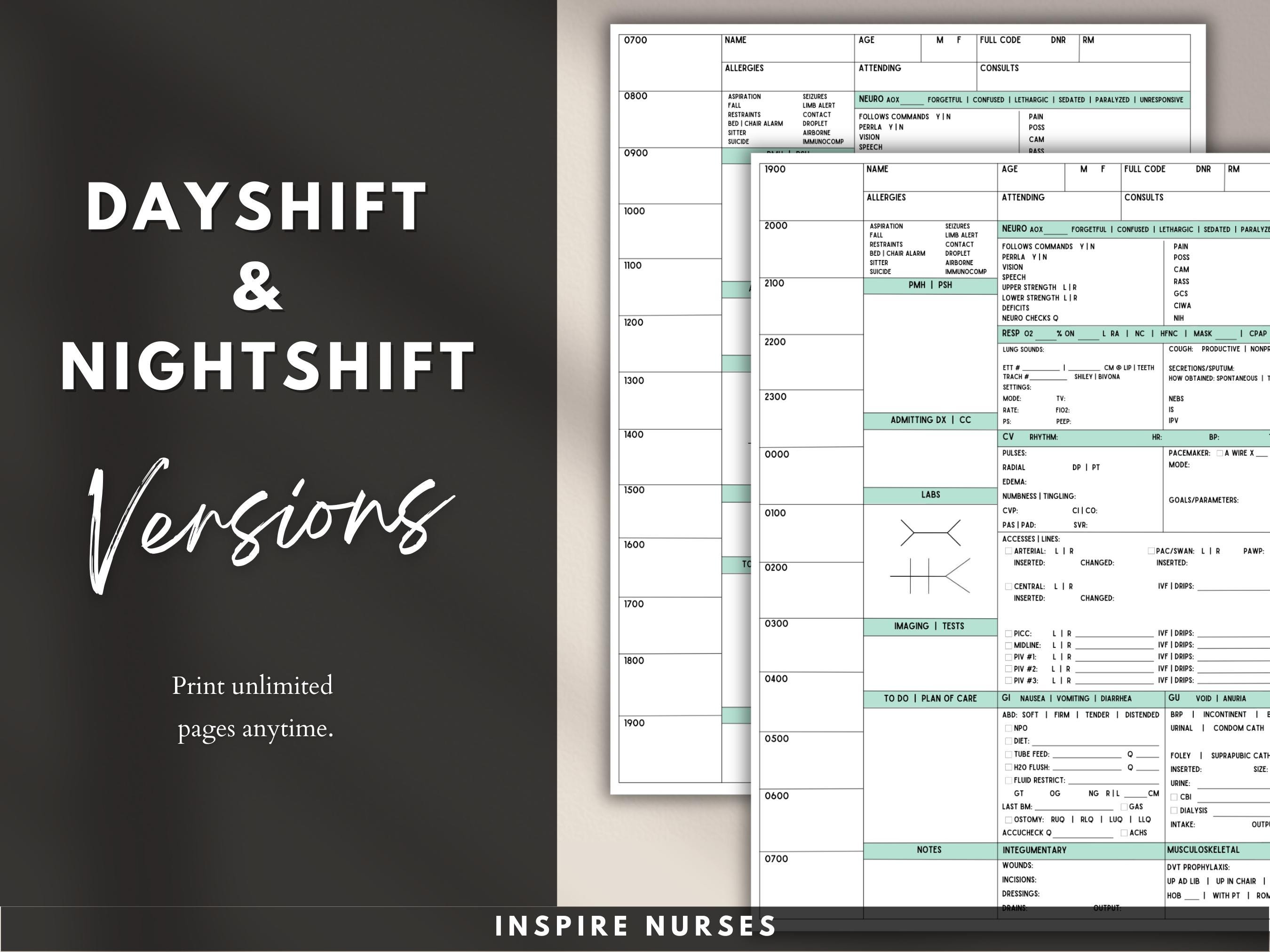 ICU Nurse Report Sheet With Hourly Rounding, ICU Nursing Report Sheet ...