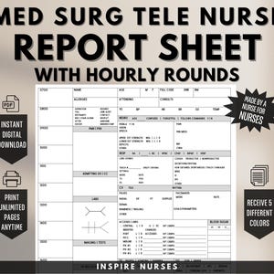 Med Surg, Tele, Printable Nurse Report Sheet, Nurse Brain Sheet, Printable Nursing Report Template, Nursing Brain, Nursing Report Sheet