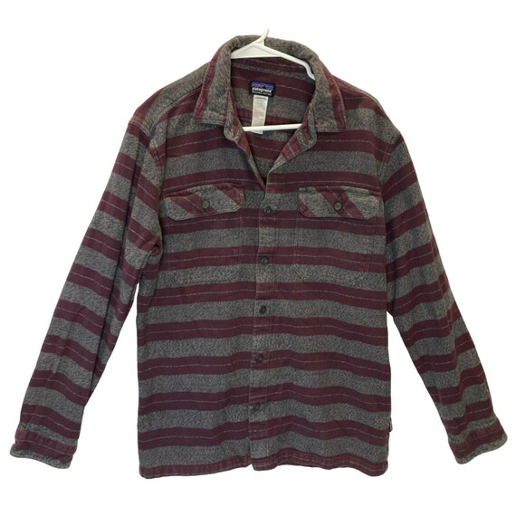 Patagonia Mens Fjord Flannel Striped Gray Maroon S