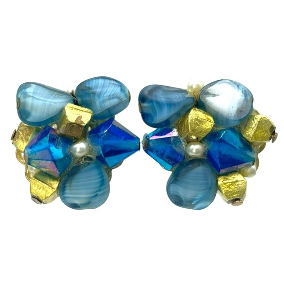 Vintage Crown Trifari Earrings Opalescent Clip On… - image 1