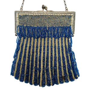 Antique Beaded Purse Art Deco Nouveau Flapper Edwardian Blue Beads Vintage Bag