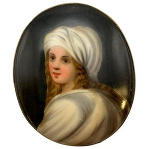Antique Porcelain Brooch Hand Painted Beatrice Cenci Portrait Miniature Plaque