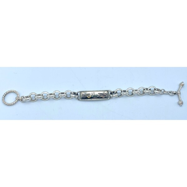 Vintage Ralph Lauren Bracelet Silver Tone Chain Link Toggle Crest RLL Monogram