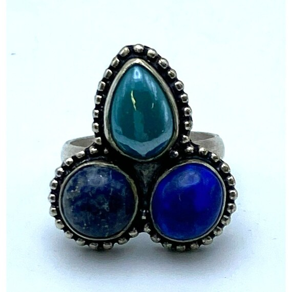 Vintage Sterling Silver Ring Size 9 Womens Lapis … - image 2