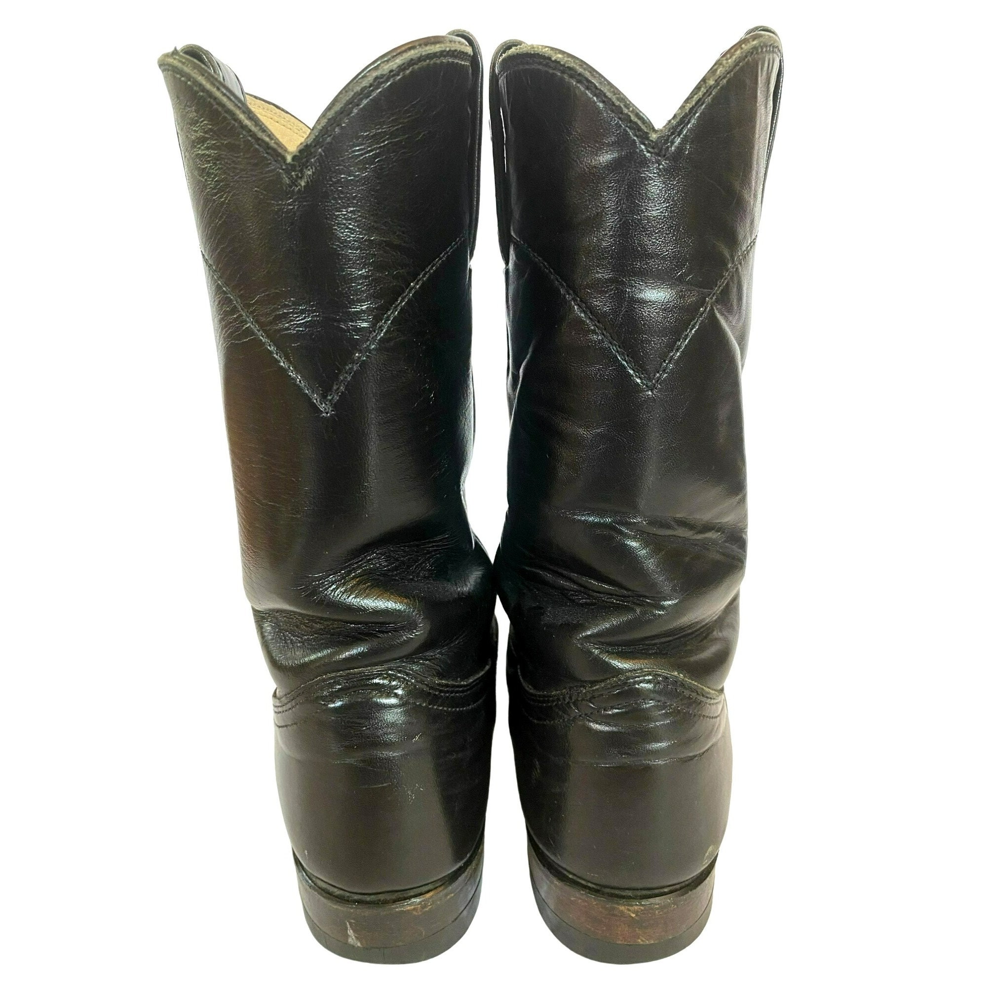 Vintage Justin Roper Black Leather Womens Size 5 1/2 Cowboy Western ...