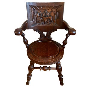 Antique George Arndt German Carved Tiger Oak Tavern Pub Chair 1800s Wooden Quartersawn