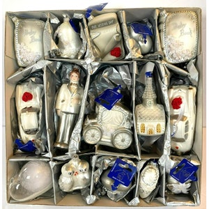Vintage Krebs Glas Lauscha German Glass Christmas Ornaments Set Wedding 15pc NEW