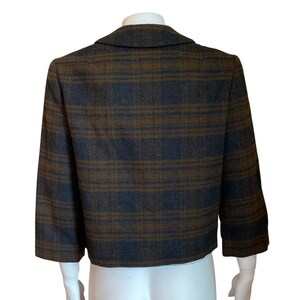 Pendleton Wool Plaid Jacket Blazer 3/4 Sleeves Brown Black Classic 60s 70s Small image 3