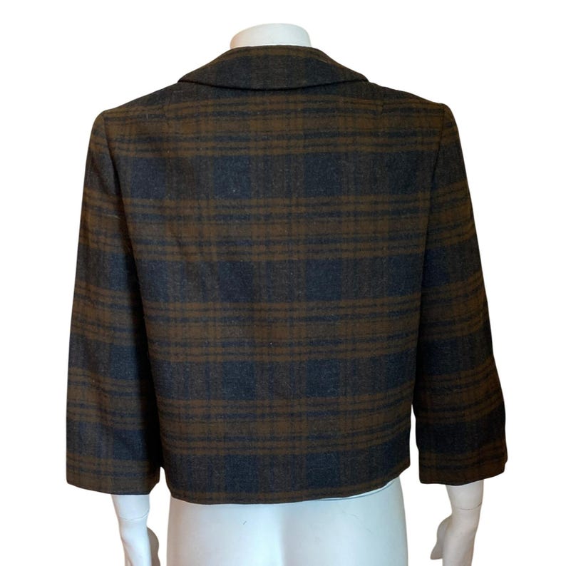 Pendleton Wool Plaid Jacket Blazer 3/4 Sleeves Brown Black Classic 60s 70s Small image 3