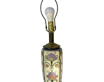 Vintage Art Deco Nouveau Table Lamp Stylized Floral Flowers Japanese Pottery