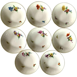 KPM Berlin Porcelain Neuosier Flowers Floral Butterflies Gold 8 Bowls 5 1/4"