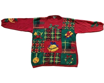 Vintage Ugly Christmas Sweater Signature Expressions Hand Knit Y2K 80's Size 3XL