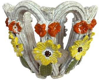 Italian Majolica Pottery Planter Flower Pot Terracotta MCM Retro 60s 70s Vintage