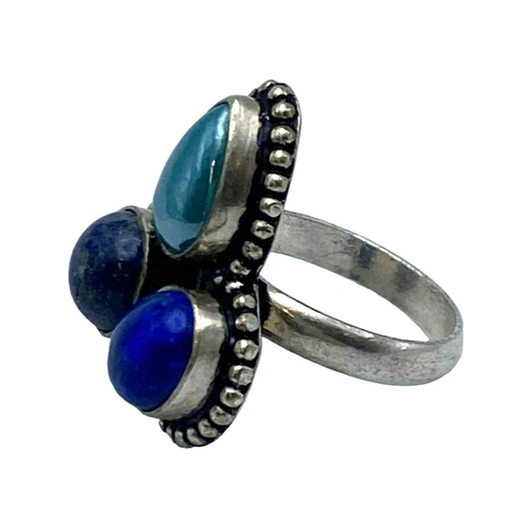 Vintage Sterling Silver Ring Size 9 Womens Lapis … - image 3