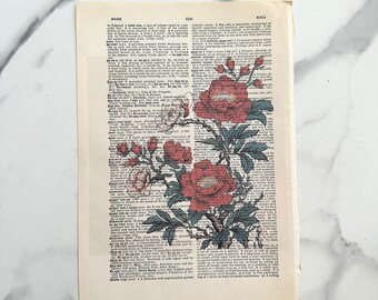 Floral Themed Dictionary Page | Dictionary Page Art | Dictionary Prints | Flower Prints | Wall Art Prints