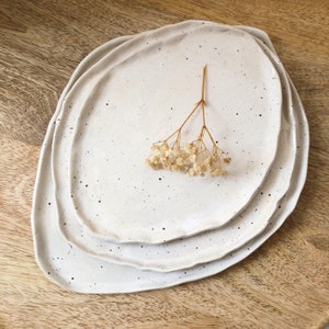 Handmade ceramic plates | organically formed | white speckled | various sizes | wabi sabi style