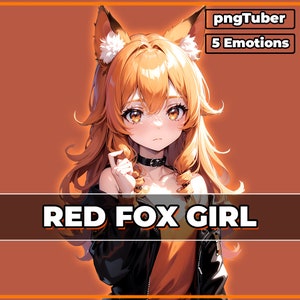 pngTuber, Red/Orange Fox Girl 2d Vtuber / Premade & Presetup model with 5 expressions, ready for streaming / Veadotube / Twitch