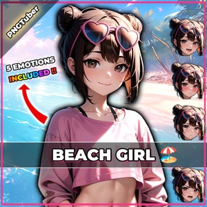 pngTuber, Beach Girl 2d Vtuber / Premade & Presetup model with 5 expressions, ready for streaming / Veadotube / Twitch / Ready To Use Summer