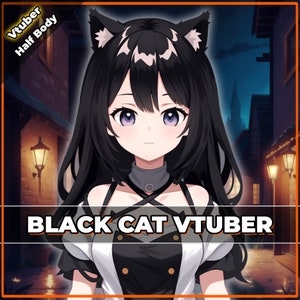 すぐに使える Vtuber、黒猫娘 / ストリーミング用に準備された既成＆セットアップ済みモデル / Vtube Studio / Twitch / 半身 / 商用利用