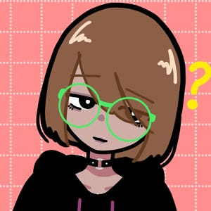 May include: A cartoon illustration of a person with brown hair wearing green round glasses and a black hooded sweatshirt. The person has a questioning expression and a question mark is drawn next to their head.