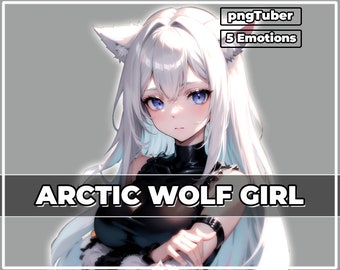 pngTuber, White Arctic Wolf Girl 2d Vtuber / Premade & Presetup model with 5 expressions, ready for streaming / Veadotube / Twitch