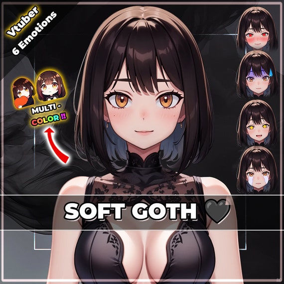 Soft Goth Girl Vtuber Model: Premade, Fully Rigged for Vtube Studio