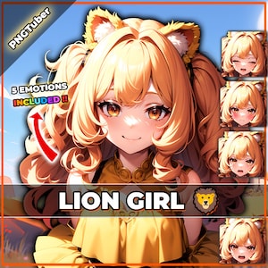 pngTuber, Lion Girl 2d Vtuber / Premade & Presetup model with 5 expressions, ready for streaming / Veadotube / Twitch / Ready To Use / Model