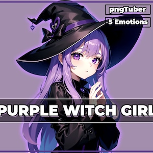 pngTuber, Purple Witch Girl 2d Vtuber / Premade & Presetup model with 5 expressions, ready for streaming / Veadotube / Twitch