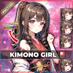 pngTuber, kimonomeisje 2d Vtuber / premade en vooraf ingesteld model met 5 expressies, klaar voor streaming / Veadotube / Twitch / klaar voor gebruik
