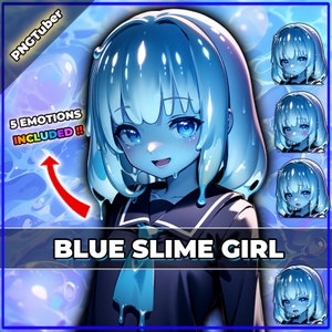 pngTuber, Blue Slime Ooze Girl 2d Vtuber / Premade & Presetup model with 5 expressions, ready for streaming / Veadotube / Twitch / Ready Use