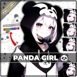 pngTuber, Panda Bear Hoodie Girl 2d Vtuber / Premade & Presetup model with 5 expressions, ready for streaming / Veadotube / Twitch / Ready