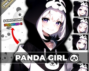 pngTuber, Panda Bear Hoodie Girl 2d Vtuber / Premade & Presetup model with 5 expressions, ready for streaming / Veadotube / Twitch / Ready